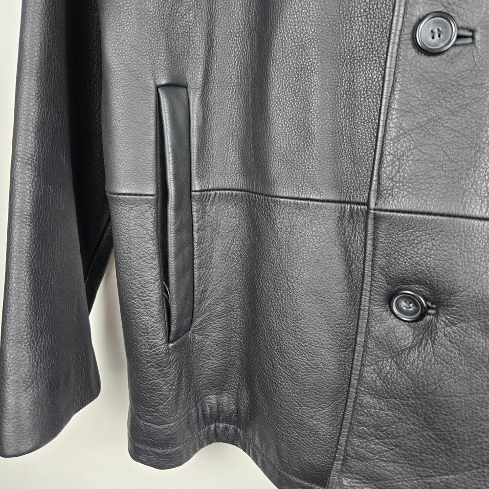 Brooks Brothers Mens Black Pebbled Leather Car Coat Button Front Jacket Small - Picture 9 of 14